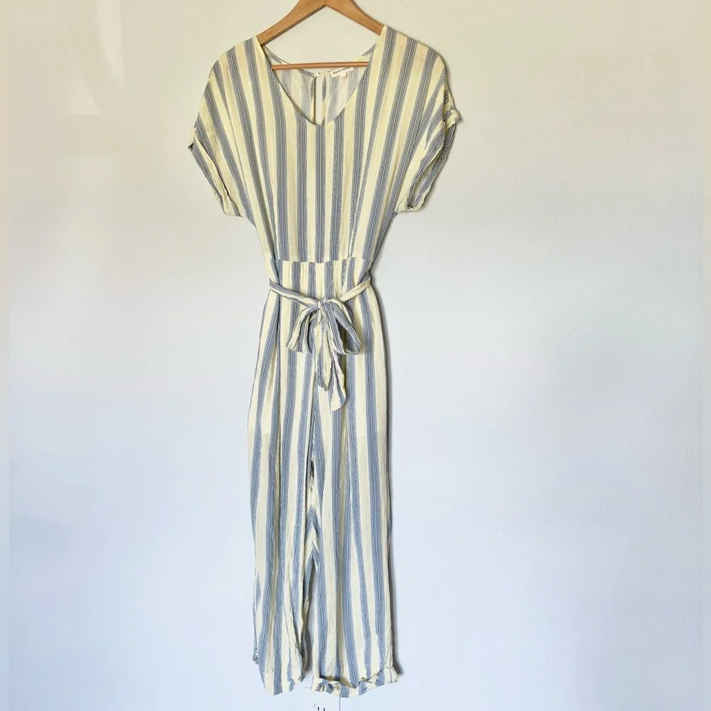 Stevie Hender Yellow Blue Stripe Wide Leg Jumpsuit with Tie Waist - Picture 2 of 4